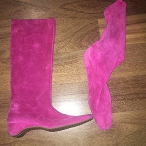 Hot pink suede knee high soft boots
